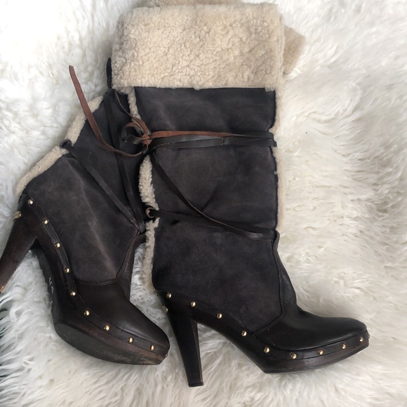 Michael Kors Shearling Fur Leather Studded Platform Clog Boots - Picture 2 of 9